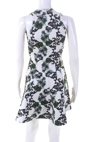 Faith Connexion Womens Floral Print V-Neck Fit & Flare Dress White Green Size S