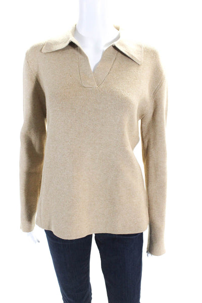 English Factory Womens Thick Knit Collared V Neck Sweater Beige Size Small