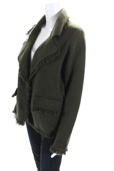 Or Collection Womens Knit Fringe Button Up Blazer Jacket Olive Green Size Medium