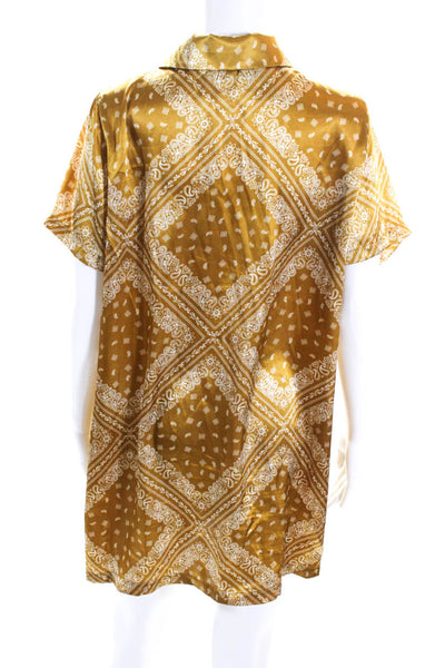 Muze New York Womens Paisley Satin Short Sleeve Mini Shirt Dress Gold Medium