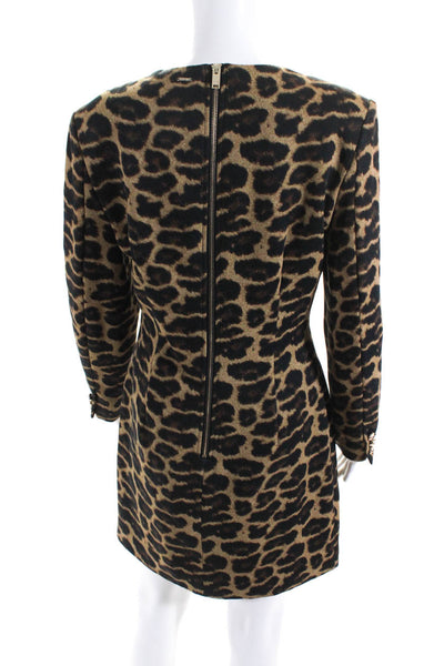 Silvian Heach Women Long Sleeve Surplice Leopard Print Sheath Dress Brown Medium