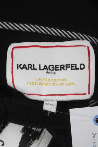 Karl Lagerfeld Mens Short Sleeve Collared V Neck Logo Shirt Black Cotton 2XL