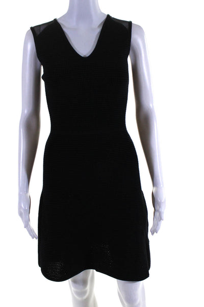 Yigal Azrouel Womens Cotton Mesh Panel V-Neck Sleeveless Dress Black Size XS