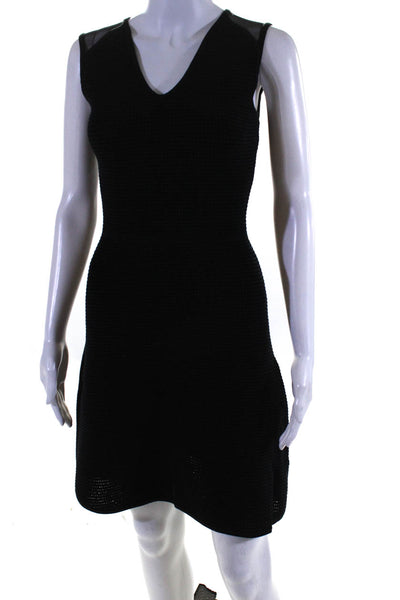 Yigal Azrouel Womens Cotton Mesh Panel V-Neck Sleeveless Dress Black Size XS