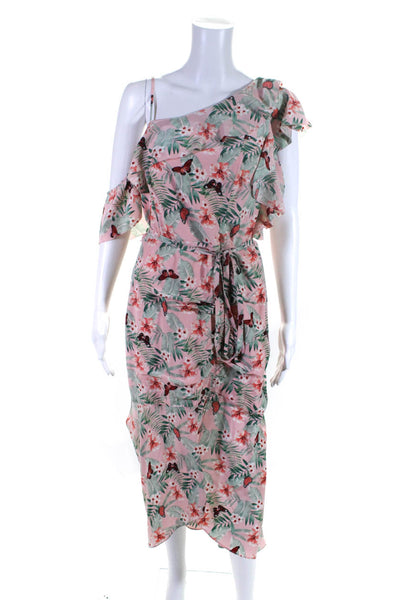 Joie Womens Chiffon Floral Butterfly Print One Shoulder Dress Light Pink Size 8