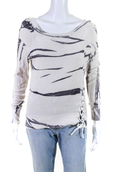 Pam & Gela Women's Long Sleeve Relaxed Fit Striped Blouse White Size S