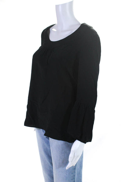 Tibi Womens Silk Georgette Bubble Long Sleeve Round Neck Blouse Top Black Size 4