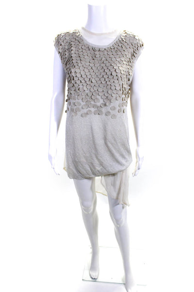 3.1 Phillip Lim Womens Circle Applique Tank Blouse Silver Tone Beige Size S