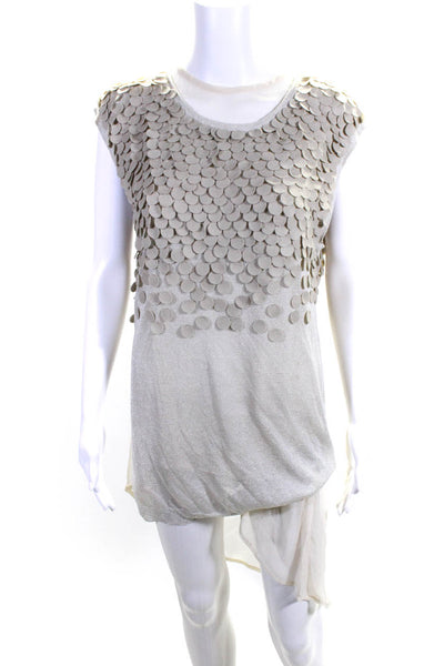 3.1 Phillip Lim Womens Circle Applique Tank Blouse Silver Tone Beige Size S