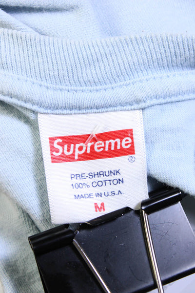 Supreme Mens Cotton Knit Graphic Print Short Sleeve Crewneck Shirt Blue Size M
