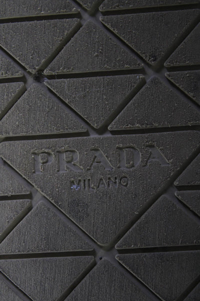 Prada Womens Straw Woven Leather Platform Flat Slides Sandals Tan Brown Size 8