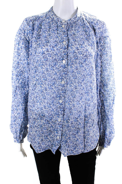 Paris Atelier + Other Stories Womens Floral Print Button Down Shirt Blue Size 10
