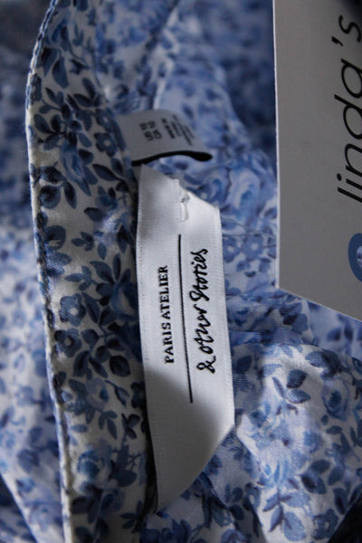 Paris Atelier + Other Stories Womens Floral Print Button Down Shirt Blue Size 10