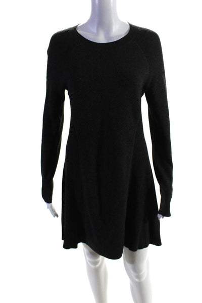 Club Monaco Womens Ribbed Knit Crew Neck Long Sleeve Sweater Dress Gray Size M