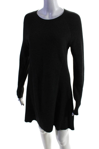 Club Monaco Womens Ribbed Knit Crew Neck Long Sleeve Sweater Dress Gray Size M