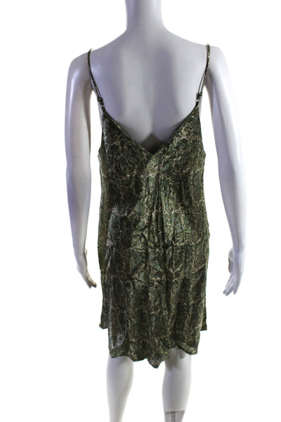 Zara Womens Satin Paisley V-Neck Sleeveless A-Line Mini Dress Green Size L