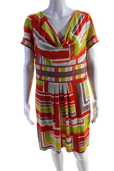 BCBG Max Azria Womens Geometric Print A Line Dress Orange Grey Size Large