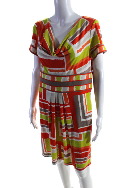 BCBG Max Azria Womens Geometric Print A Line Dress Orange Grey Size Large