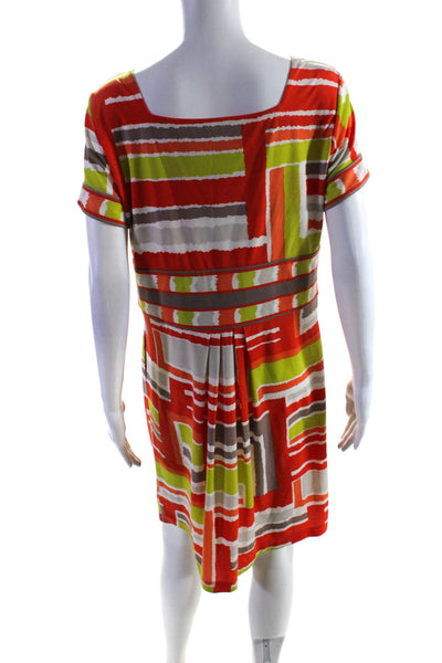 BCBG Max Azria Womens Geometric Print A Line Dress Orange Grey Size Large