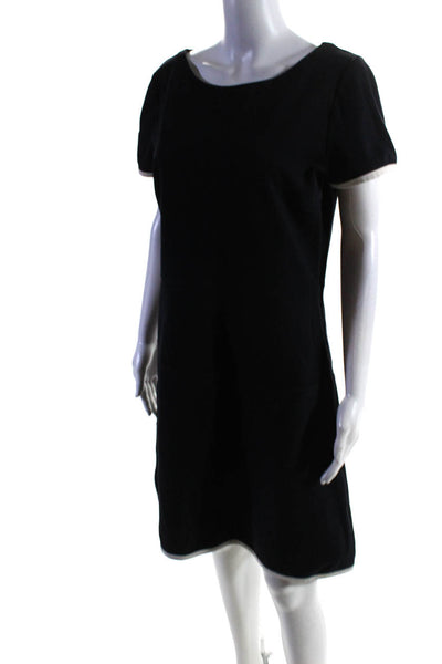 J Crew Womens Short Sleeves A Line Dress Navy Blue White Cotton Size 10