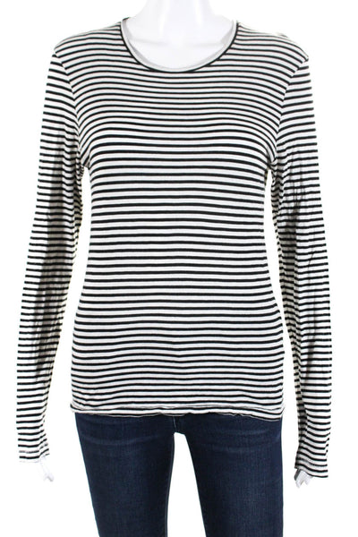 Anine Bing Womens Long Sleeve Striped Top Tee Shirt Black White Size Extra Small