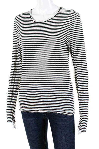 Anine Bing Womens Long Sleeve Striped Top Tee Shirt Black White Size Extra Small