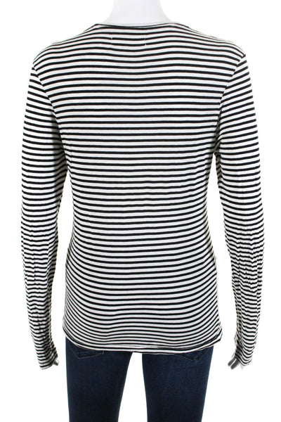 Anine Bing Womens Long Sleeve Striped Top Tee Shirt Black White Size Extra Small