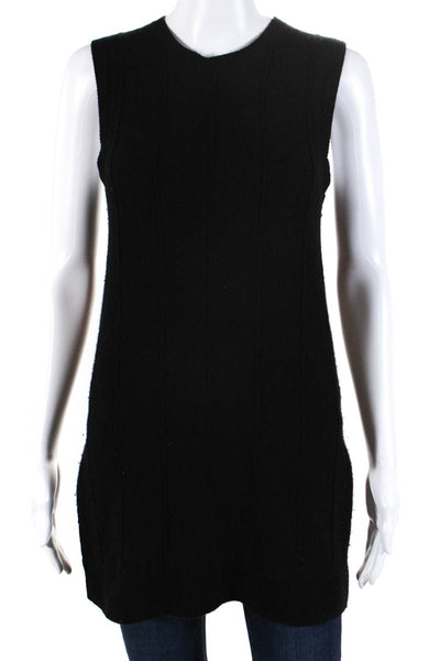 Theory Womens Crew Neck Ribbed Side Split Sleeveless Sweater Black Size Small