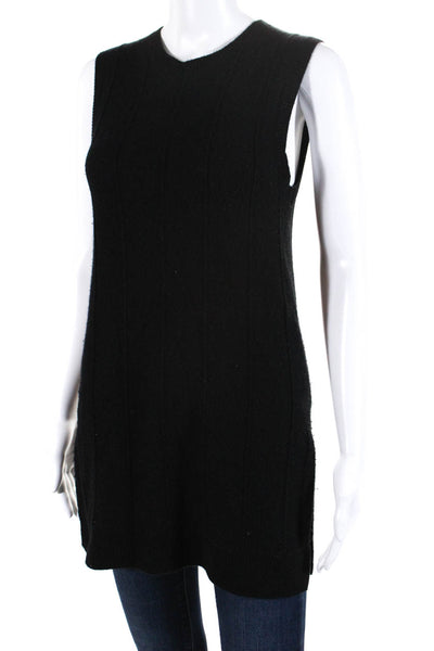 Theory Womens Crew Neck Ribbed Side Split Sleeveless Sweater Black Size Small