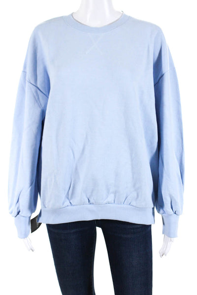 Storets Womens Oversize Crew Neck 3/4 Sleeve Sweatshirt Light Blue Size S/M