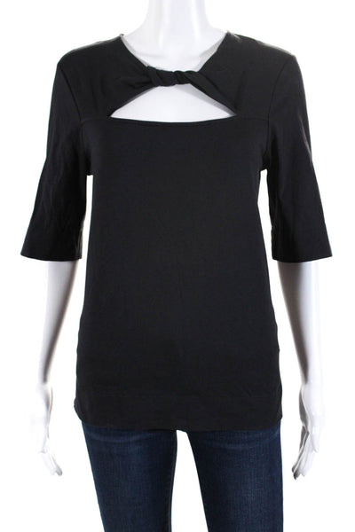 Ganni Womens Short Sleeve Twist Keyhole Top Tee Shirt Black Size Small