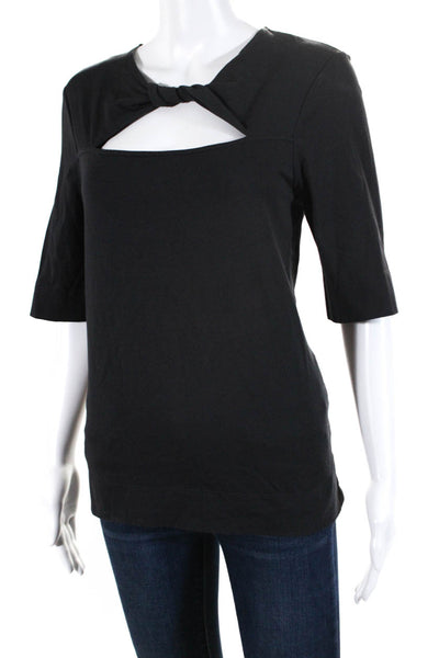 Ganni Womens Short Sleeve Twist Keyhole Top Tee Shirt Black Size Small