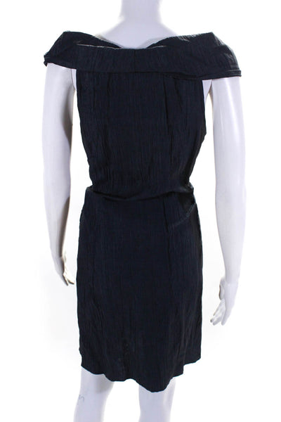 Sinder Womens Pleated Textured Collared A-Line Pullover Midi Dress Navy Size S