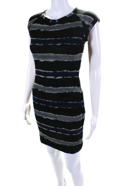 Cut25 Womens Striped Short Sleeve Round Neck Midi Pullover Dress Blue Size XS