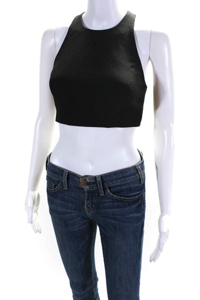 Elizabeth and James Womens Woven Sleeveless Zip Up Crop Top Blouse Black Size XS