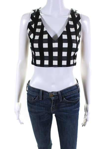 Marissa Webb Womens Cotton Gingham V-Neck Sleeveless Crop Top Black Size S