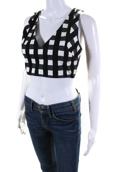 Marissa Webb Womens Cotton Gingham V-Neck Sleeveless Crop Top Black Size S