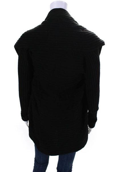 Autumn Cashmere Womens Cotton Ribbed Knit Draped Cardigan Sweater Black Size XS