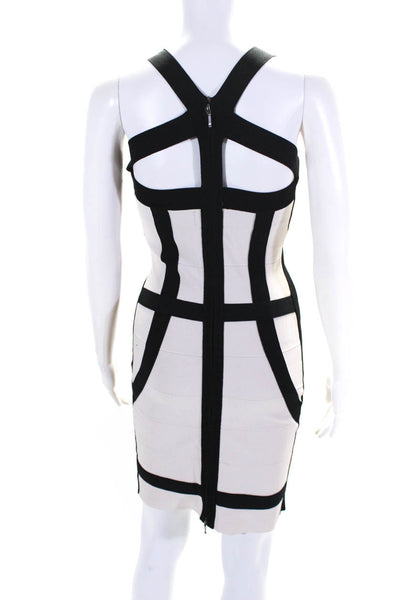 Reiss Womens Knit Strappy V-Neck Zip Up Mini Bodycon Dress Beige Black Size XS