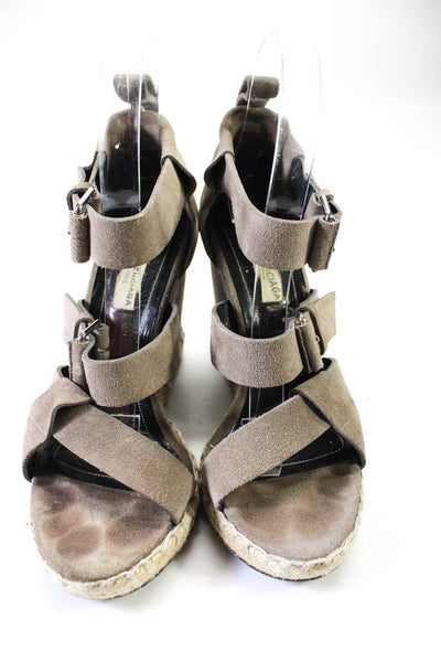 Balenciaga Womens Suede Strappy Buckle Up Wedges Sandals Gray Size 37 7