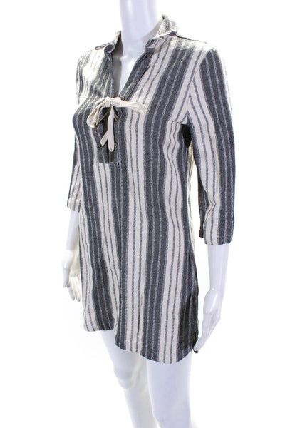 Maven West Women's 3/4 Sleeve Striped V-Neck Casual Shift Dress Gray Size XS