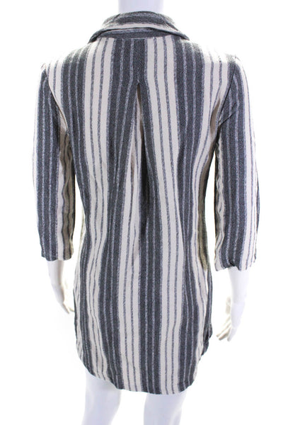 Maven West Women's 3/4 Sleeve Striped V-Neck Casual Shift Dress Gray Size XS