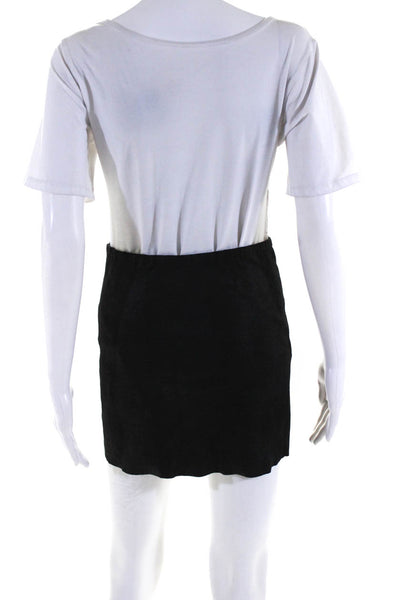 Stouls Womens Lamb Leather Unlined Raw Edge Stretch Mini Skirt Black Size M