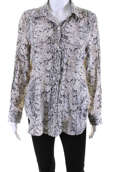 Equipment Femme Womens Silk Snakeskin Print Long Sleeve Blouse Top Gray Size S