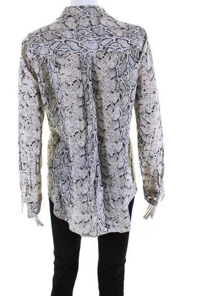 Equipment Femme Womens Silk Snakeskin Print Long Sleeve Blouse Top Gray Size S