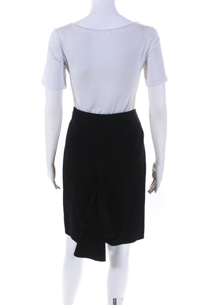 Valentino Womens Ruffled Back Knee Length Pencil Skirt Black Wool Size 8
