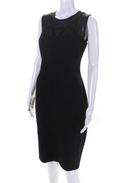 Rachel Roy Womens Mesh Contrast Sleeveless Body Con Midi Dress Black Size 4