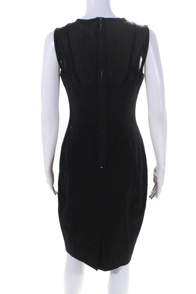 Rachel Roy Womens Mesh Contrast Sleeveless Body Con Midi Dress Black Size 4