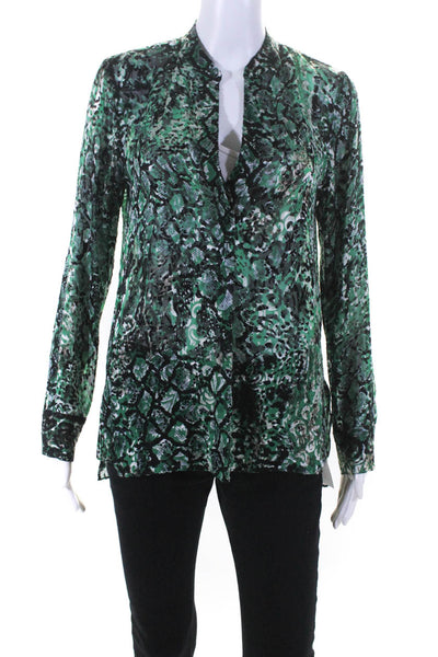 Alice + Olivia  Womens Silk Snakeskin Print Blouse Green Black Size Small