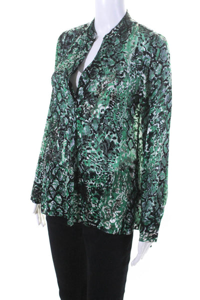 Alice + Olivia  Womens Silk Snakeskin Print Blouse Green Black Size Small